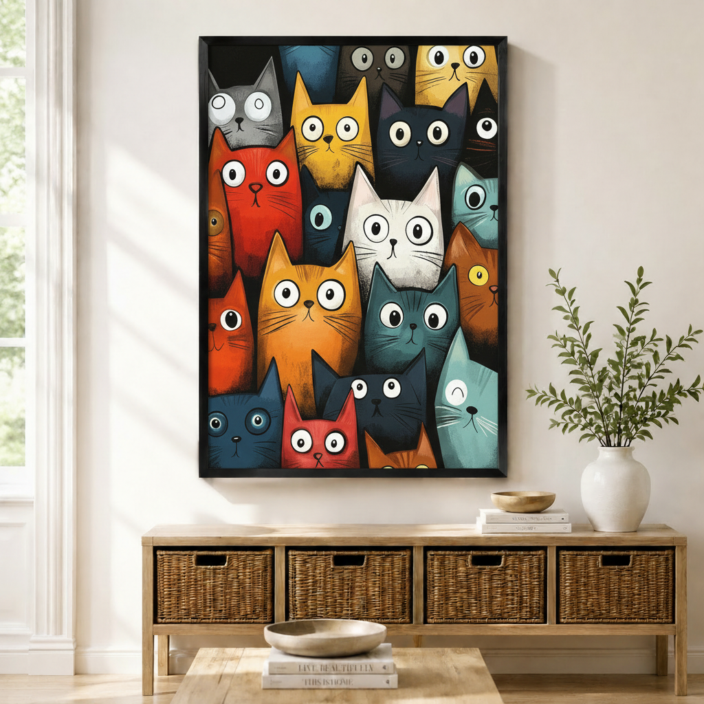Colorful Cartoon Cats Pop Art Canvas Wall Art
