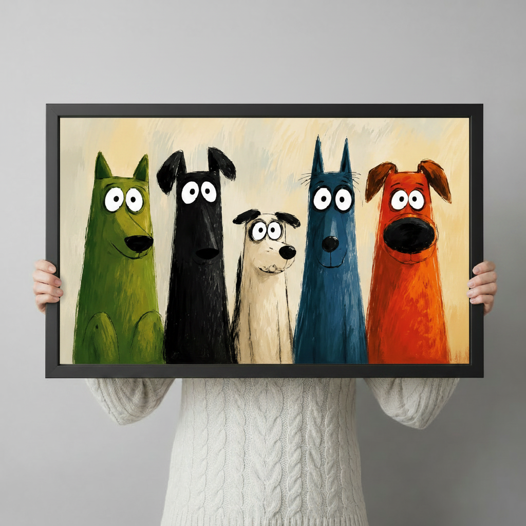 Whimsical Colorful Dogs Gang Canvas Art Wall Art