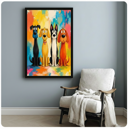 Colorful Cartoon Dogs Canvas Wall Art