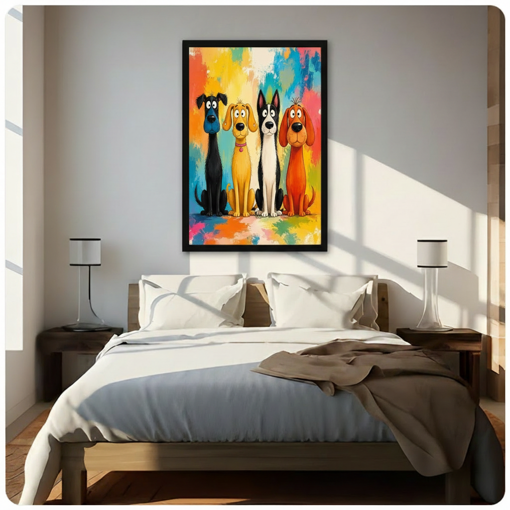 Colorful Cartoon Dogs Canvas Wall Art