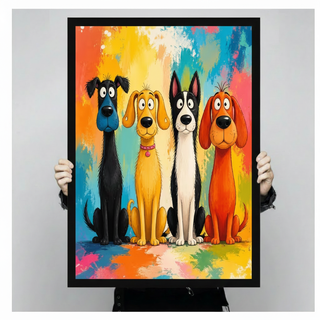 Colorful Cartoon Dogs Canvas Wall Art