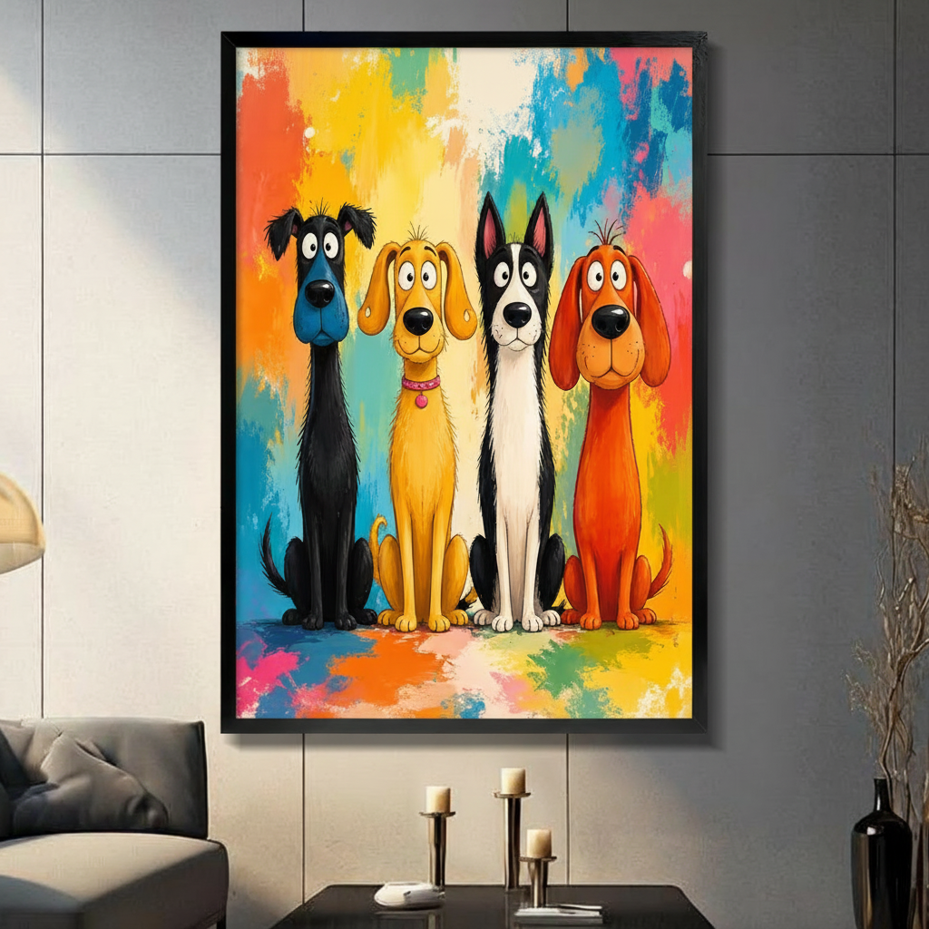 Colorful Cartoon Dogs Canvas Wall Art