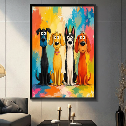 Colorful Cartoon Dogs Canvas Wall Art