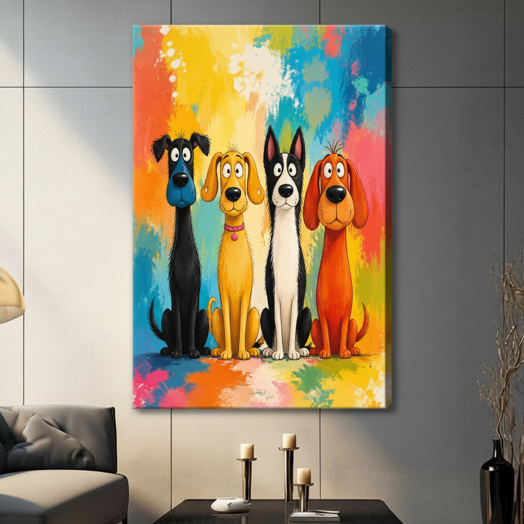 Colorful Cartoon Dogs Canvas Wall Art