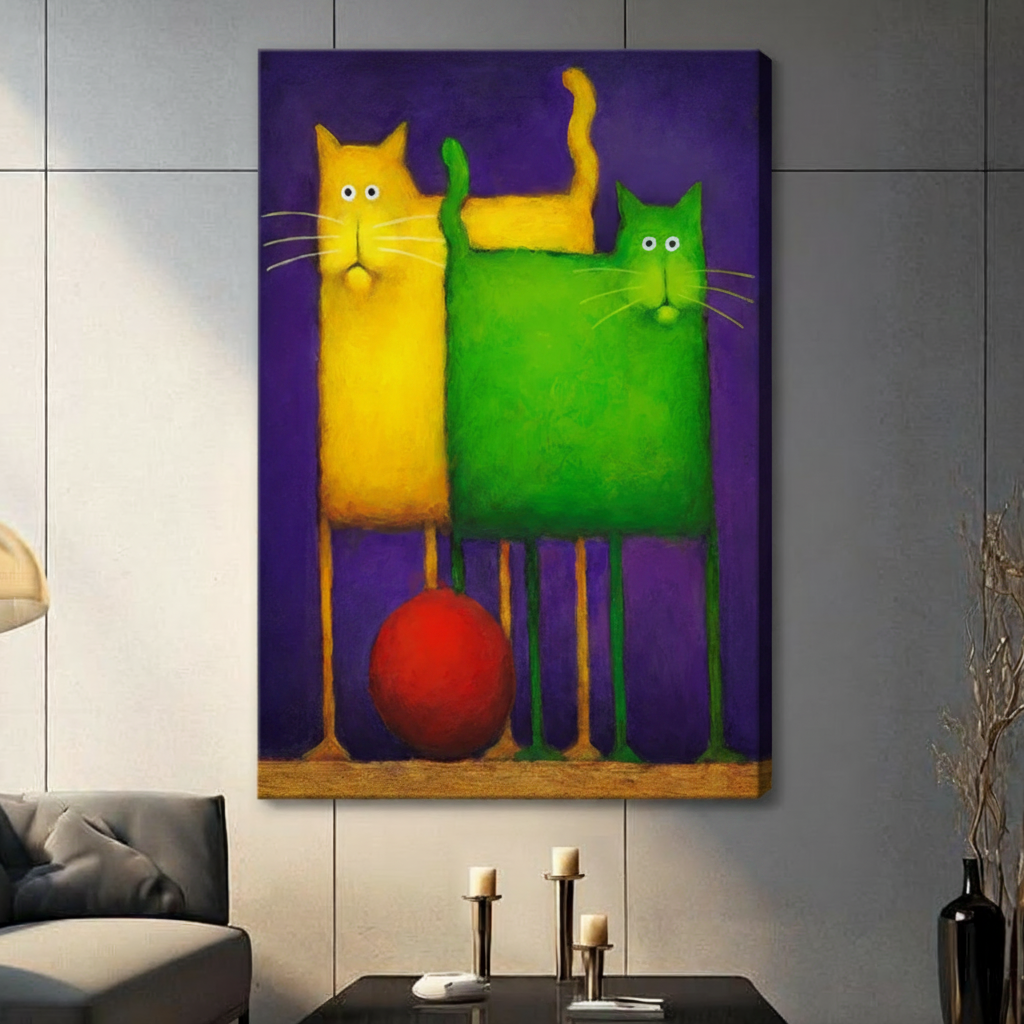 Colorful Cat Duo Bold Pop Art Canvas Wall Art