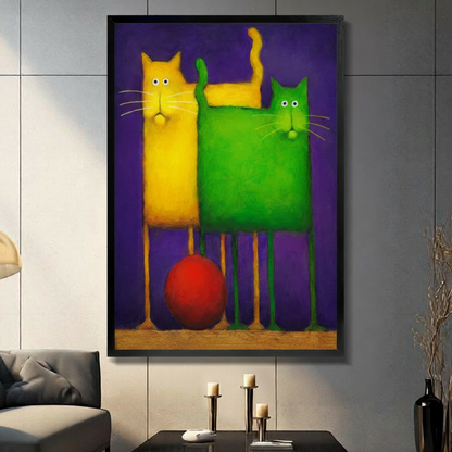 Colorful Cat Duo Bold Pop Art Canvas Wall Art