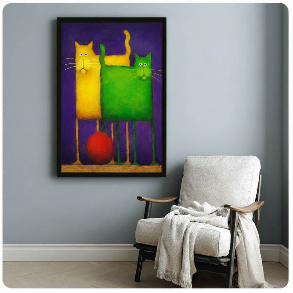 Colorful Cat Duo Bold Pop Art Canvas Wall Art