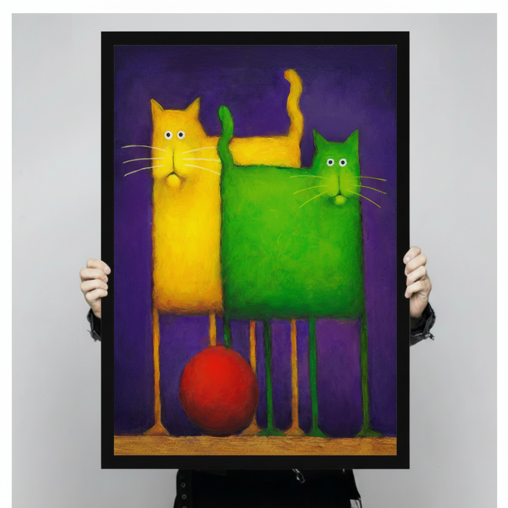 Colorful Cat Duo Bold Pop Art Canvas Wall Art