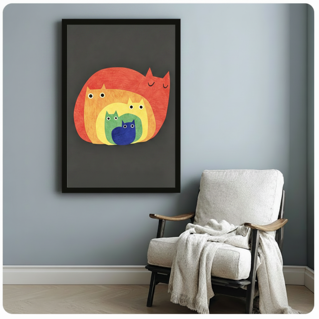 Rainbow Nested Cats Whimsical Canvas Wall Art