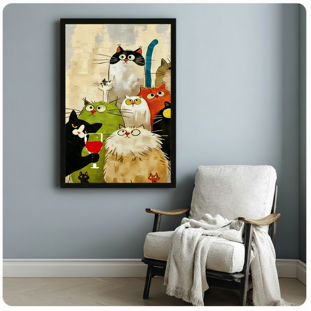 Colorful Cat Party Canvas Wall Art