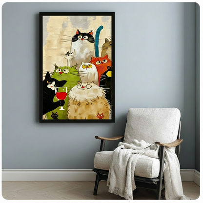 Colorful Cat Party Canvas Wall Art
