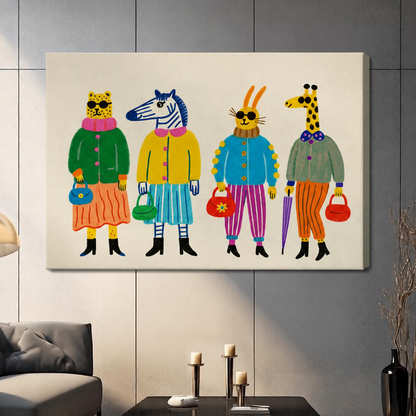 Funky Dressed Animals Fashion Illustration Canvas Wall Art 3211