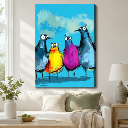 Crazy Birds Colorful Street Art Canvas Wall Art