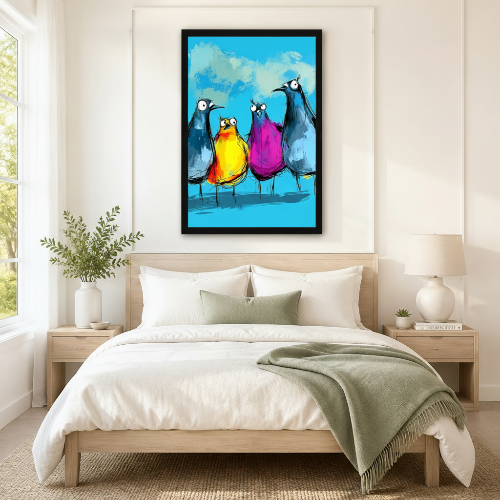 Crazy Birds Colorful Street Art Canvas Wall Art