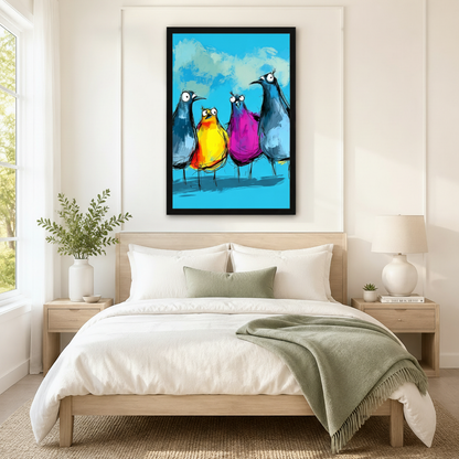 Crazy Birds Colorful Street Art Canvas Wall Art