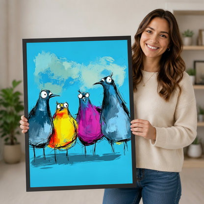 Crazy Birds Colorful Street Art Canvas Wall Art