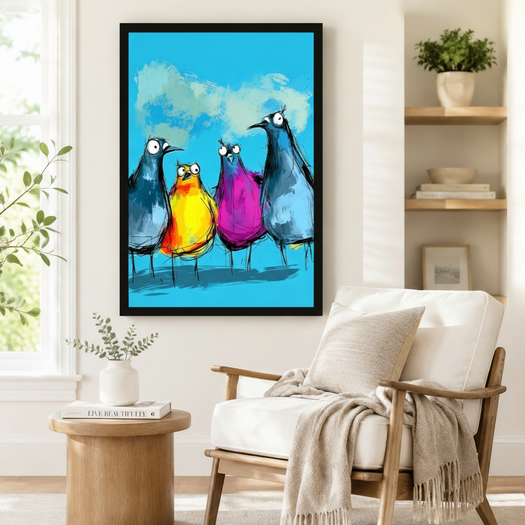 Crazy Birds Colorful Street Art Canvas Wall Art