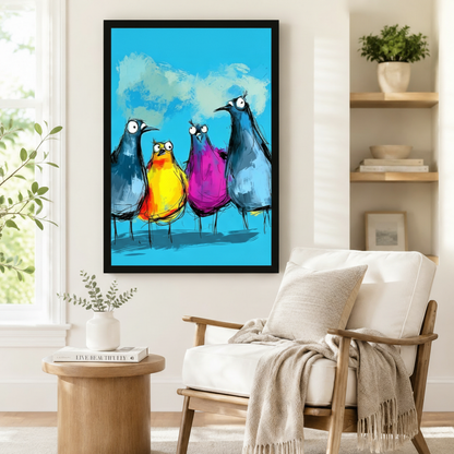 Crazy Birds Colorful Street Art Canvas Wall Art