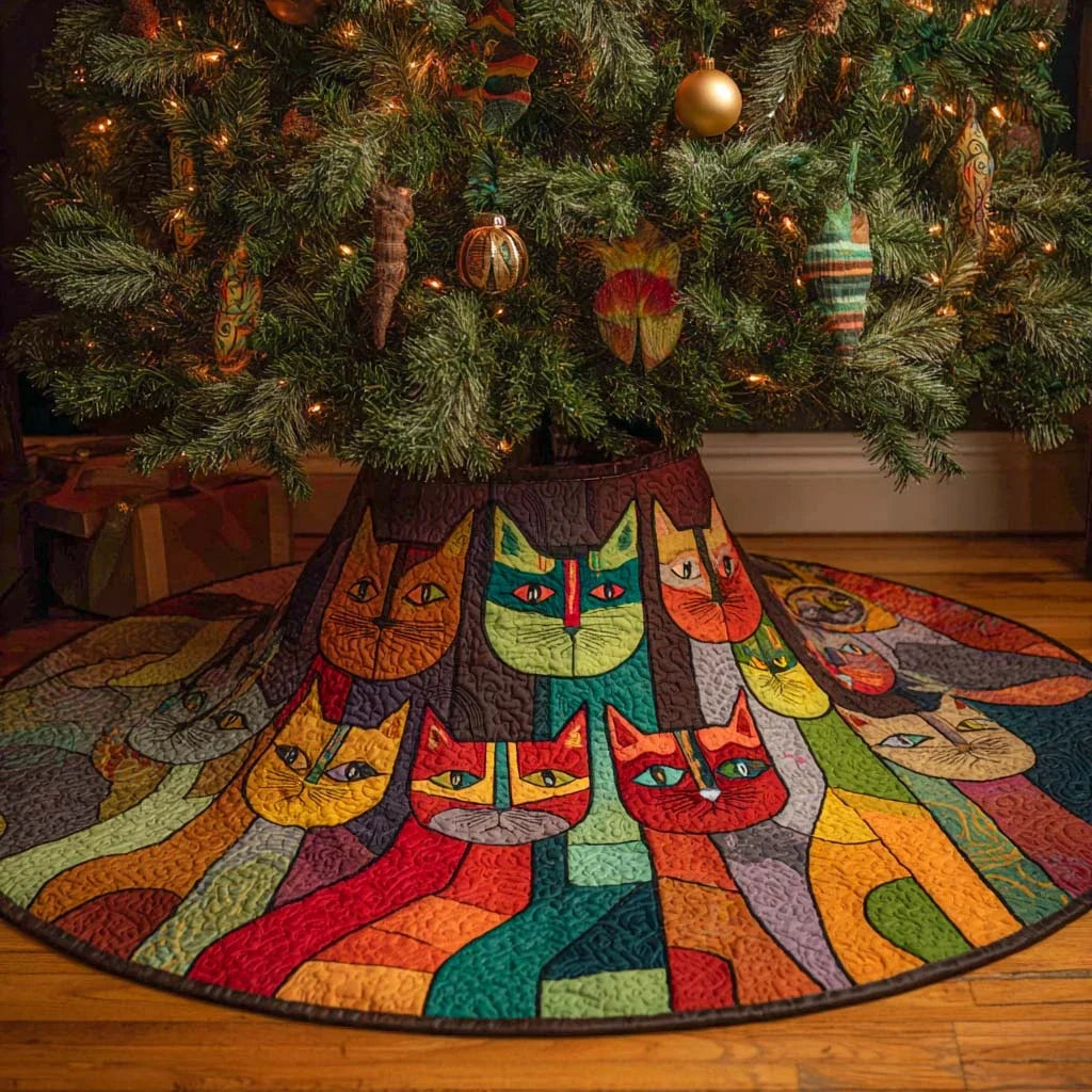 Colorful Kitty Parade Quilted Tree Skirt