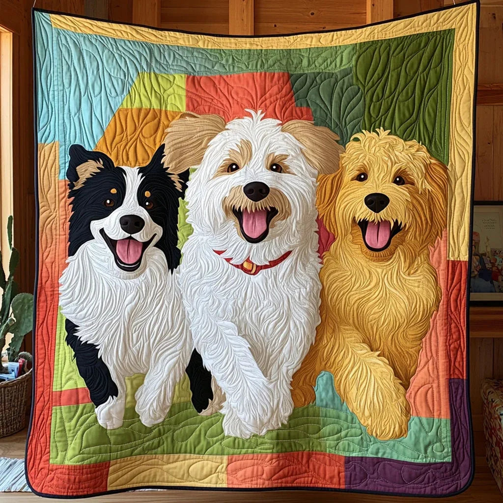 Colorful Puppy Quilt Blanket