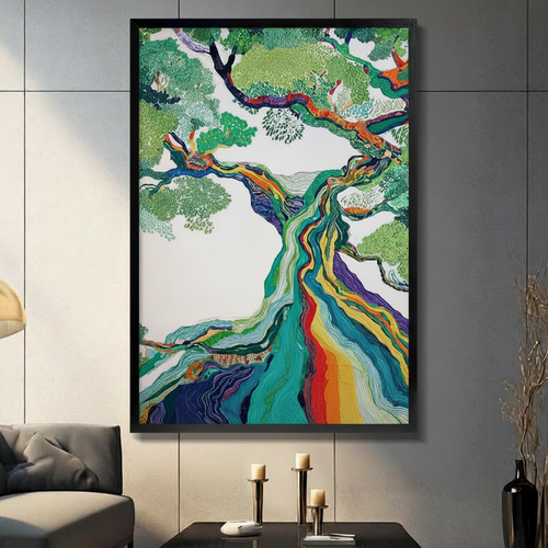 Rainbow Tree of Life Abstract Canvas Wall Art