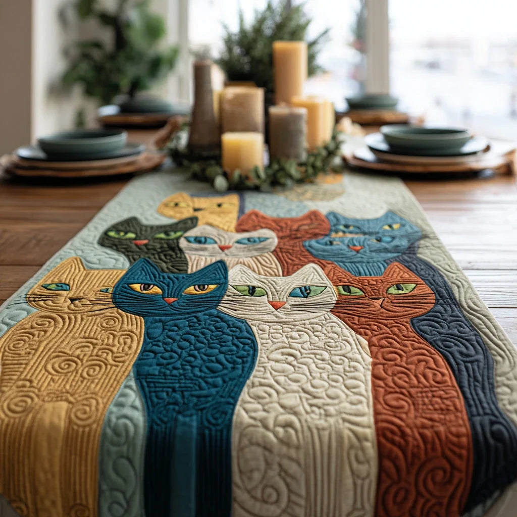 Colorful Whiskers Quilted Table Runner