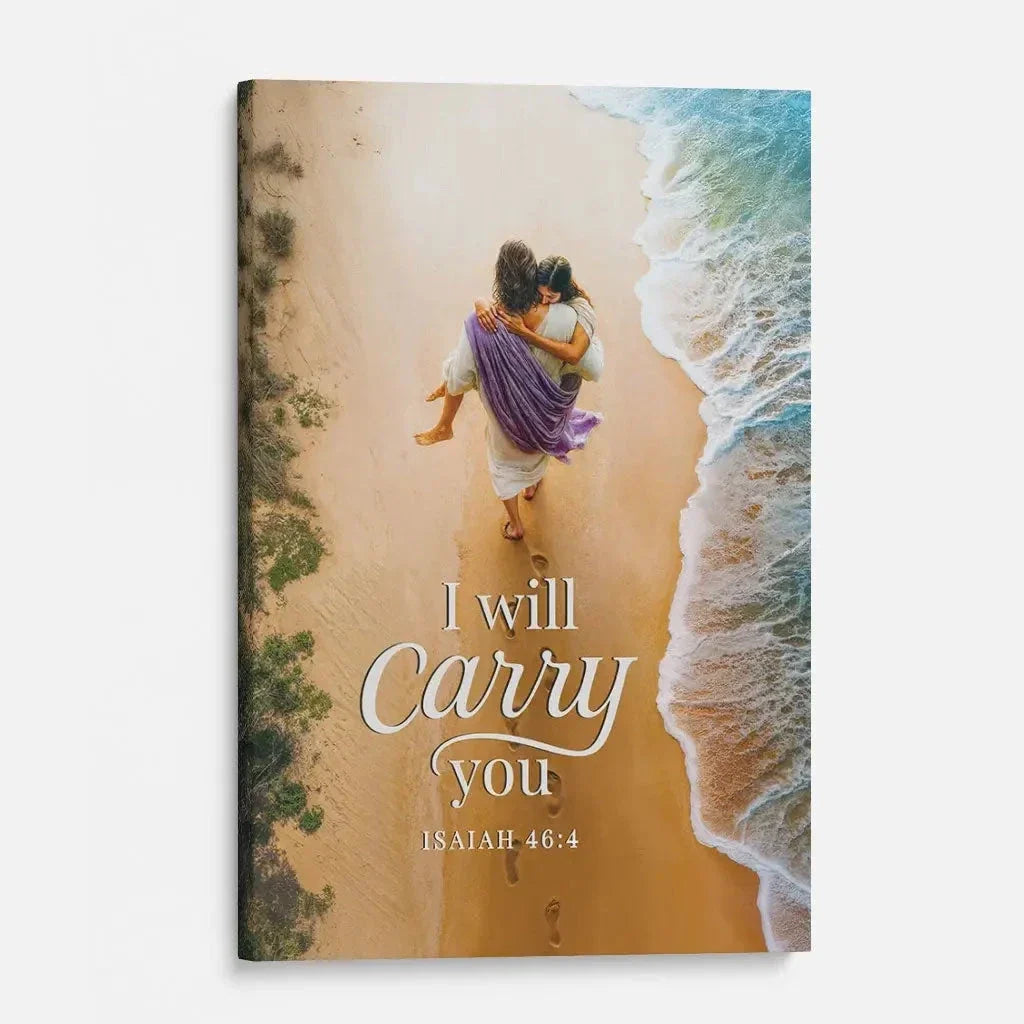 i will carry you jesus carrying a woman isaiah 46 4 christian canvas wall art (view 4)