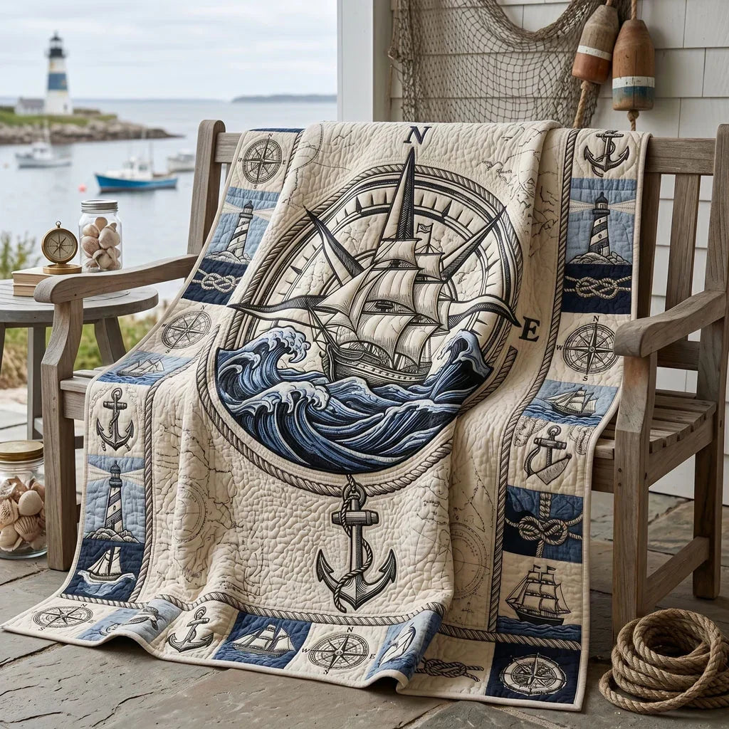 Compass Seas Voyage Quilt Blanket