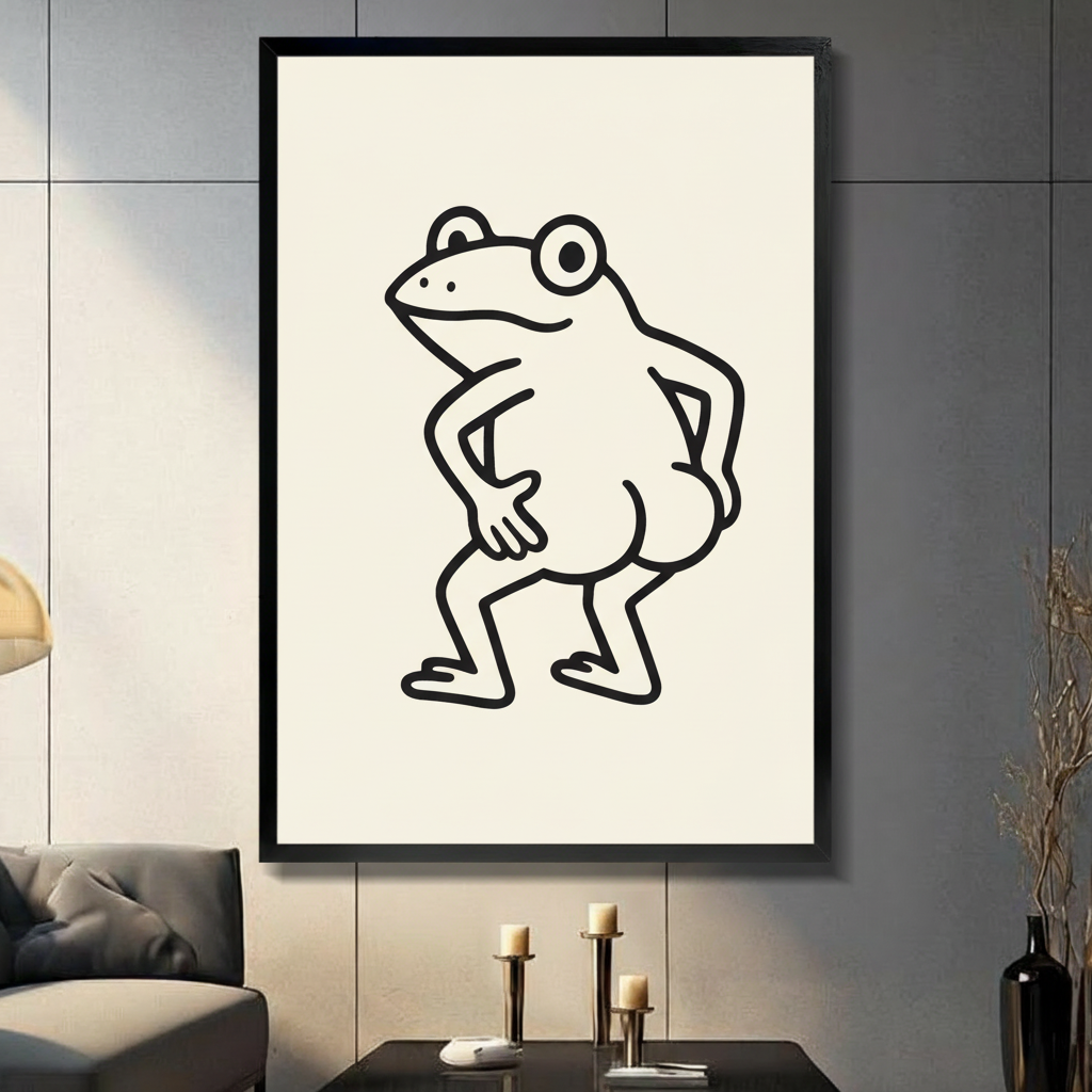 Confident Frog Minimalist Line Art Canvas Print