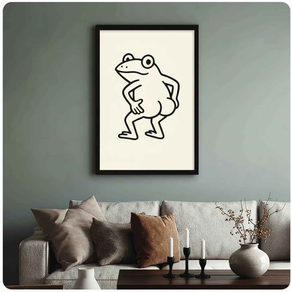Confident Frog Minimalist Line Art Canvas Print