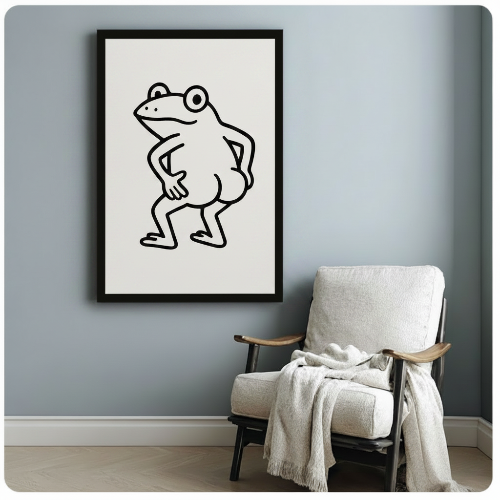 Confident Frog Minimalist Line Art Canvas Print