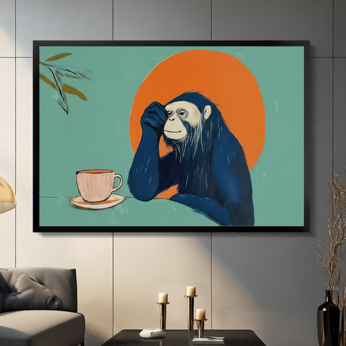 Contemplative Chimp Coffee Pop Art Canvas Wall Art