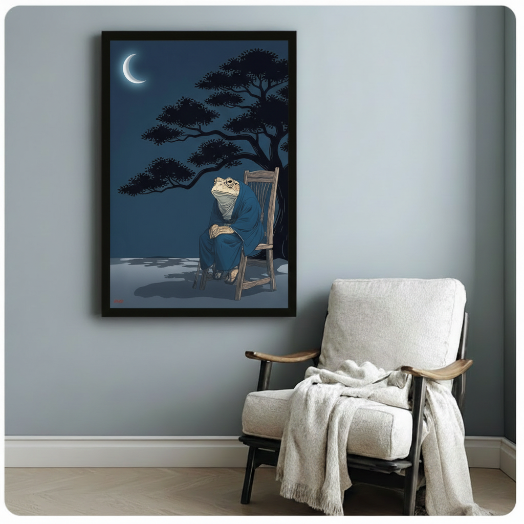 Japanese Frog Kimono Night Canvas Wall Art