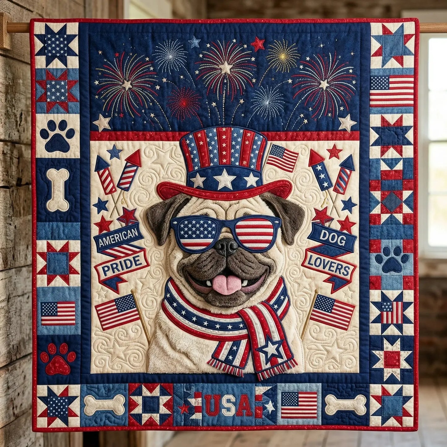 Cool American Pug Quilt Blanket