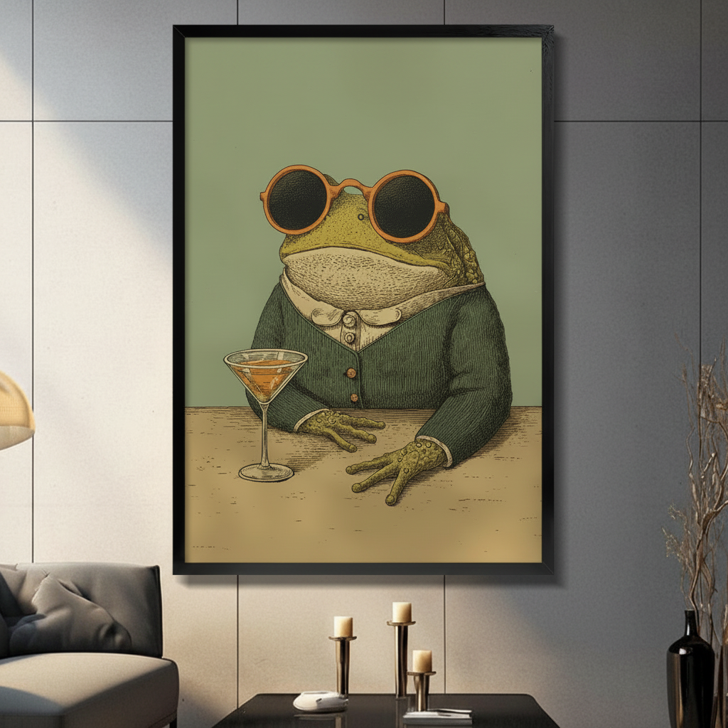 Dapper Frog Martini Vintage Portrait Canvas Art