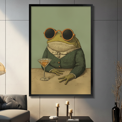 Dapper Frog Martini Vintage Portrait Canvas Art