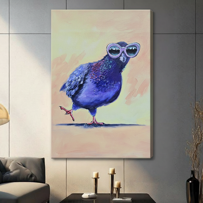 Cool Pigeon Sunglasses Funny Impressionist Oil Painting Canvas Art