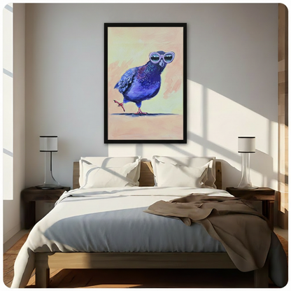 Cool Pigeon Sunglasses Funny Impressionist Oil Painting Canvas Art