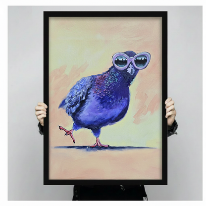Cool Pigeon Sunglasses Funny Impressionist Oil Painting Canvas Art