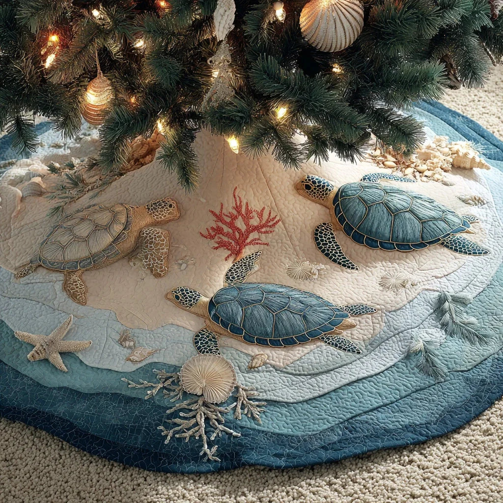Coral Drift Christmas Quilted Tree Skirt