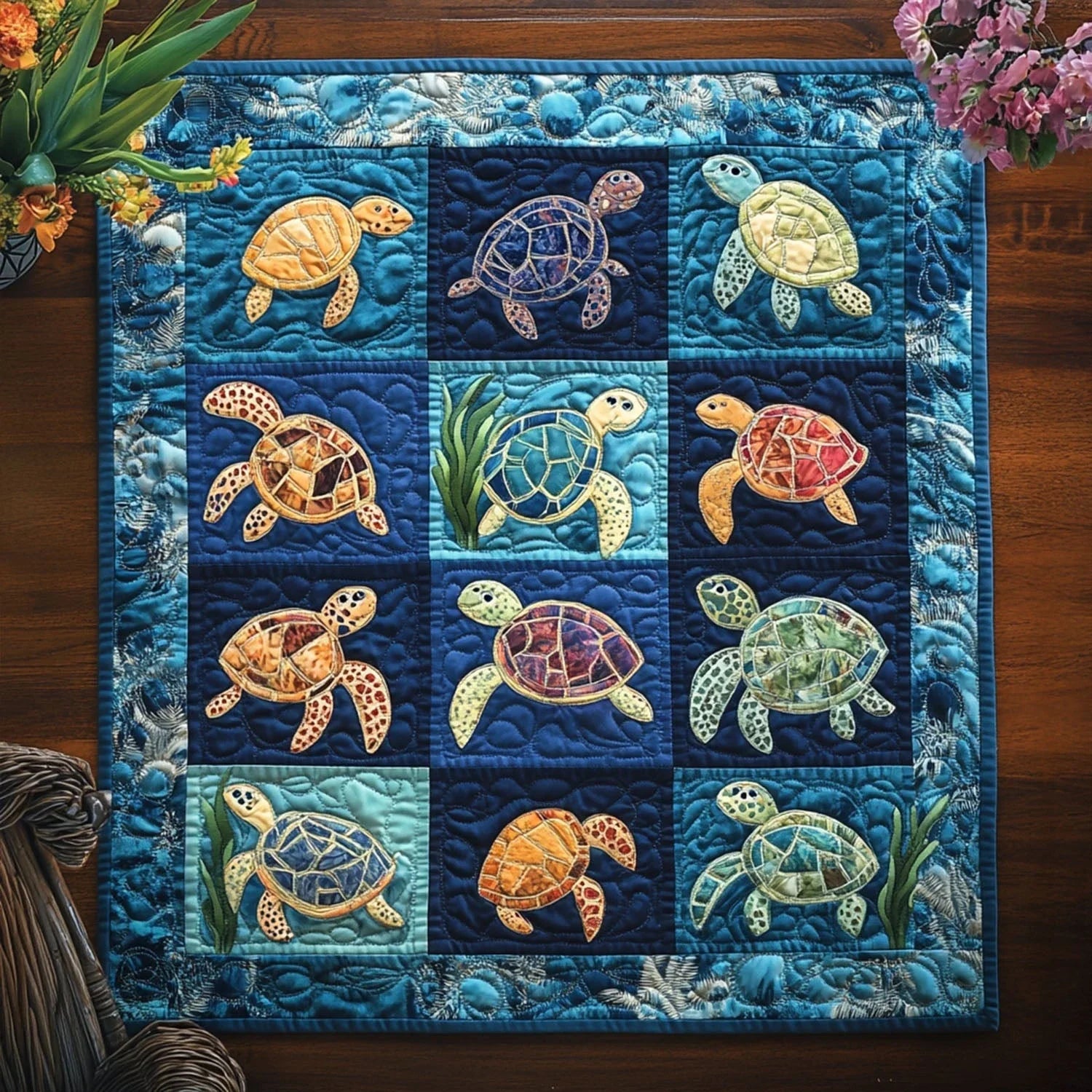 Coral Glide Quilted Table Topper