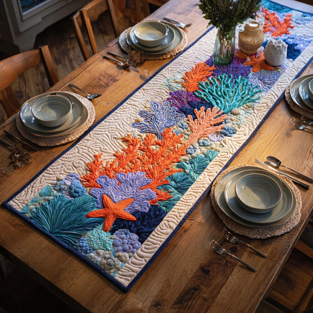 Coral Sea Quilted Table Runner