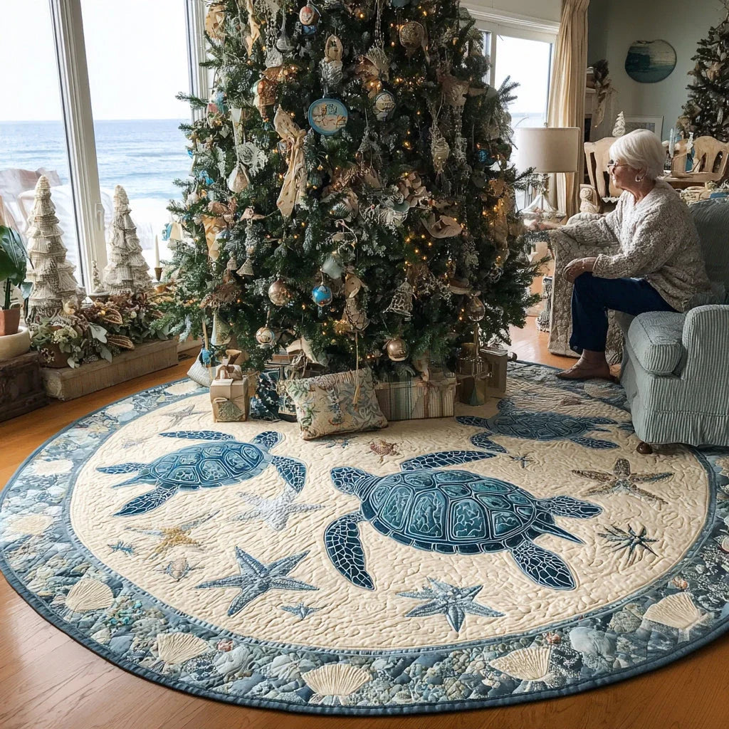 Coral Tide Turtle Christmas Quilted Tree Skirt