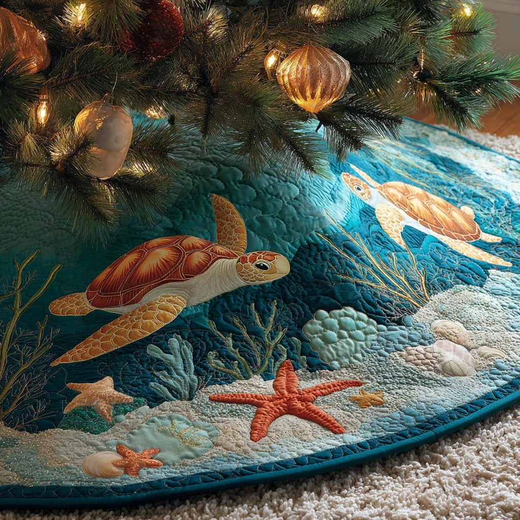 Coral Voyage Christmas Quilted Tree Skirt