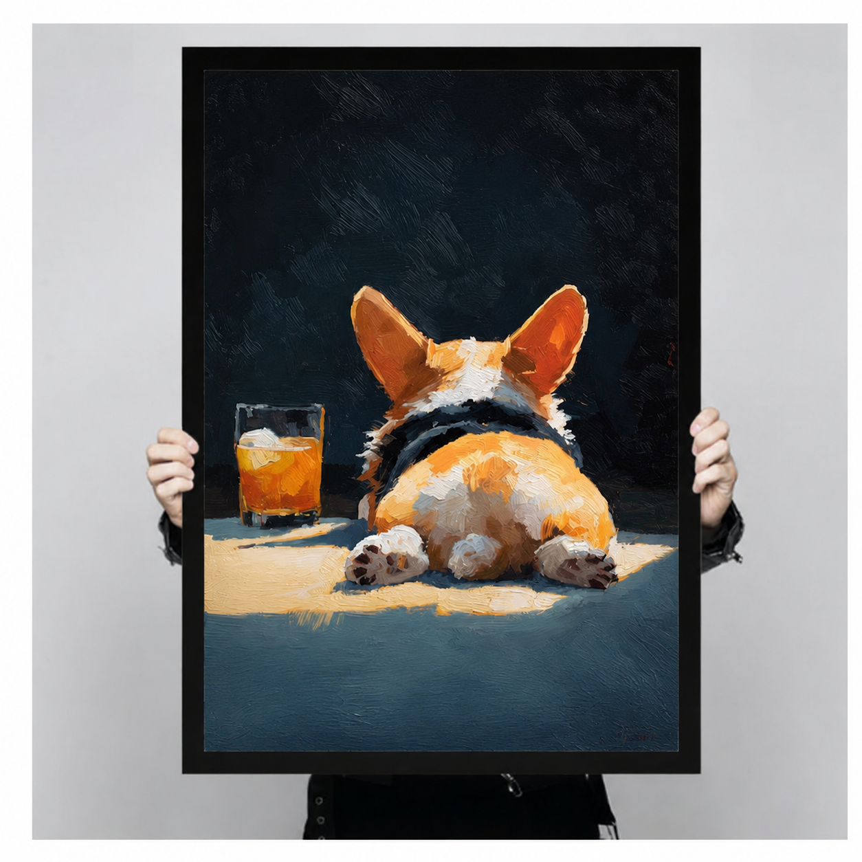 Drunk Corgi Oil Painting Canvas Wall Art