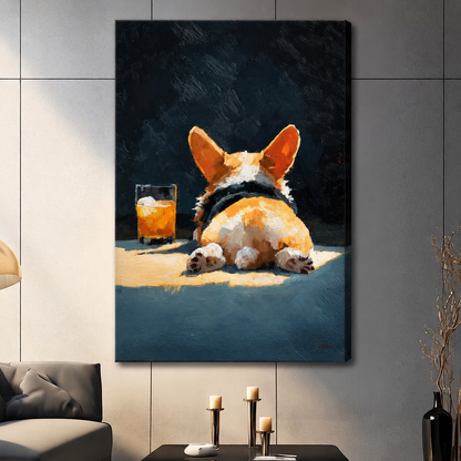 Drunk Corgi Oil Painting Canvas Wall Art
