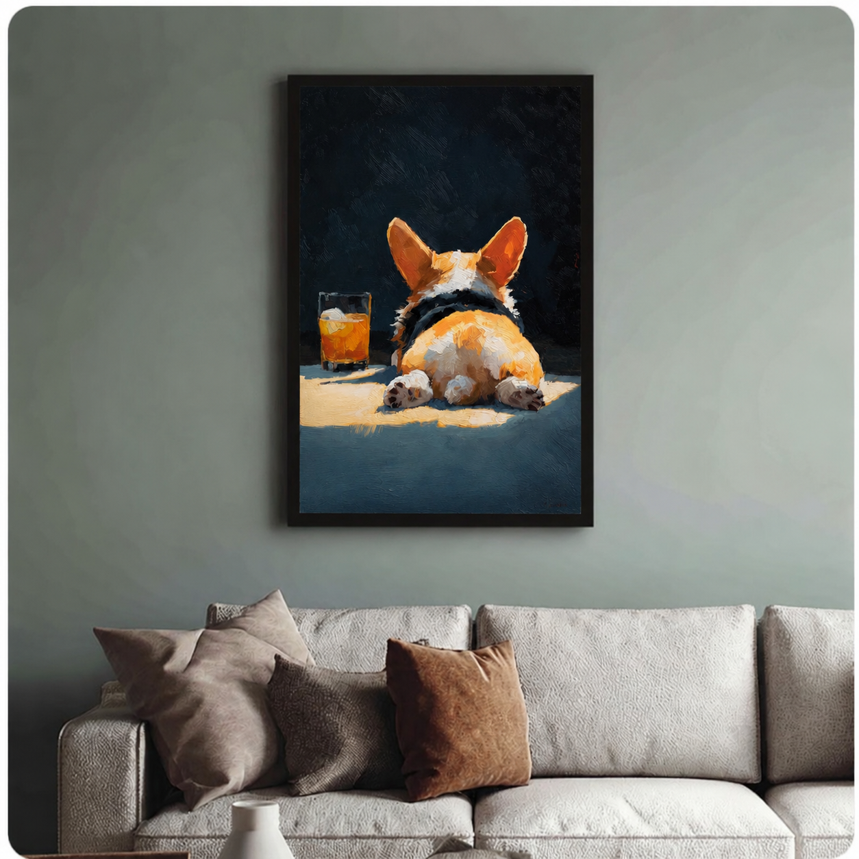 Drunk Corgi Oil Painting Canvas Wall Art