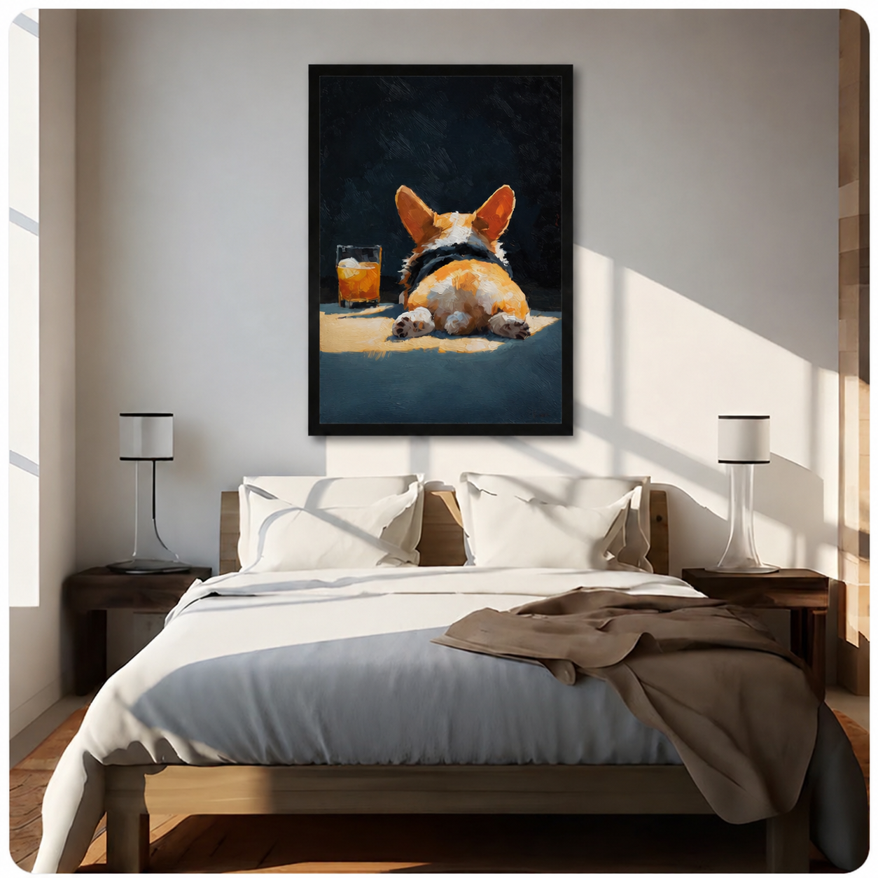 Drunk Corgi Oil Painting Canvas Wall Art