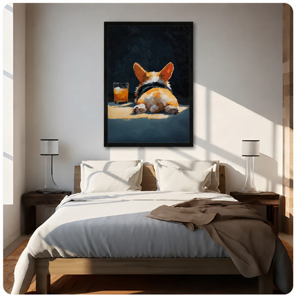 Drunk Corgi Oil Painting Canvas Wall Art