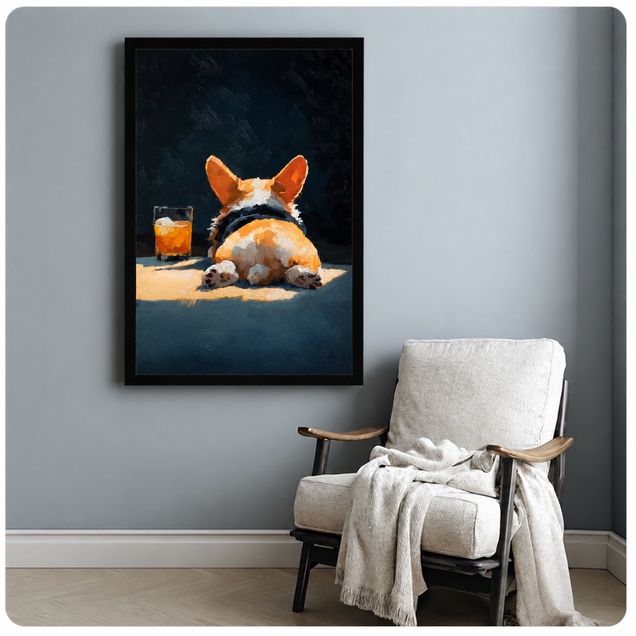 Drunk Corgi Oil Painting Canvas Wall Art